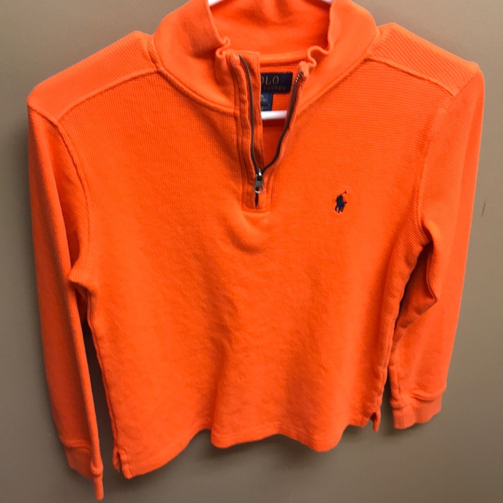 Polo Half Zip Orange w/Navy Boys M 10/12